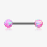 A Pair of Implant Grade Titanium Iridescent Fire Opal Ball Internally Threaded Nipple Barbell-Pink Opal