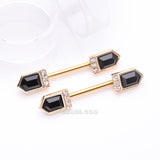 Detail View 1 of A Pair of Golden Majestic Sparkle Point Nipple Barbell-Black