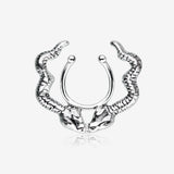 A Pair of Double Snake Serpent Clip On Non-Piercing Nipple Shield Ring