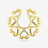A Pair of Golden Vintage Hearts Clip On Non-Piercing Nipple Shield Ring
