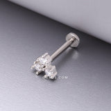 Detail View 1 of Trinity Sparkle Prong Set Top Internally Threaded Steel Flat Back Stud Labret-Clear Gem