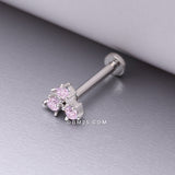 Detail View 1 of Trinity Sparkle Prong Set Top Internally Threaded Steel Flat Back Stud Labret-Pink
