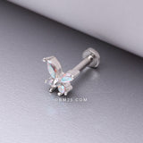 Detail View 1 of Butterfly Sparkle Prong Set Top Internally Threaded Steel Flat Back Stud Labret-Aurora Borealis