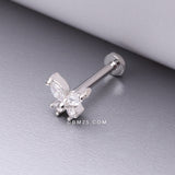 Detail View 1 of Butterfly Sparkle Prong Set Top Internally Threaded Steel Flat Back Stud Labret-Clear Gem