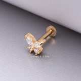 Detail View 1 of Golden Butterfly Sparkle Prong Set Top Internally Threaded Steel Flat Back Stud Labret-Clear Gem