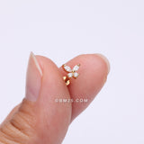 Detail View 2 of Golden Butterfly Sparkle Prong Set Top Internally Threaded Steel Flat Back Stud Labret-Clear Gem