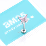 Detail View 3 of Butterfly Sparkle Prong Set Top Internally Threaded Steel Flat Back Stud Labret-Pink