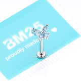 Detail View 3 of Butterfly Sparkle Prong Set Top Internally Threaded Steel Flat Back Stud Labret-Aqua