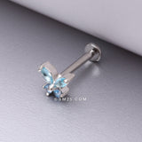 Detail View 1 of Butterfly Sparkle Prong Set Top Internally Threaded Steel Flat Back Stud Labret-Aqua