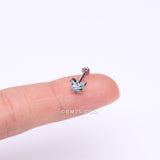 Detail View 2 of Butterfly Sparkle Prong Set Top Internally Threaded Steel Flat Back Stud Labret-Aqua