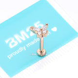 Detail View 3 of Rose Gold Butterfly Sparkle Prong Set Top Internally Threaded Steel Flat Back Stud Labret-Clear Gem