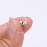 Detail View 2 of Adorable Heart Sprout Sparkle Internally Threaded Steel Flat Back Stud Labret-Clear Gem