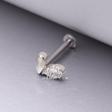 Detail View 1 of Adorable Heart Sprout Sparkle Internally Threaded Steel Flat Back Stud Labret-Clear Gem