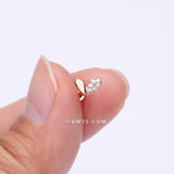 Detail View 2 of Rose Gold Adorable Heart Sprout Sparkle Internally Threaded Steel Flat Back Stud Labret-Clear Gem