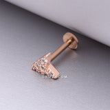 Detail View 1 of Rose Gold Chevron Arrow Sparkle Top Internally Threaded Steel Flat Back Stud Labret-Clear Gem