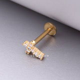 Detail View 1 of Golden Holy Cross Sparkle Top Internally Threaded Steel Flat Back Stud Labret-Clear Gem