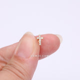 Detail View 2 of Golden Holy Cross Sparkle Top Internally Threaded Steel Flat Back Stud Labret-Clear Gem