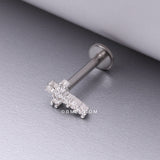 Detail View 1 of Holy Cross Sparkle Top Internally Threaded Steel Flat Back Stud Labret-Clear Gem