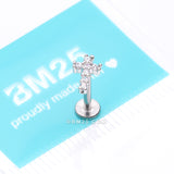 Detail View 3 of Holy Cross Sparkle Top Internally Threaded Steel Flat Back Stud Labret-Clear Gem