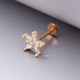 Detail View 1 of Golden Marquise Flower Sparkle Top Internally Threaded Steel Flat Back Stud Labret-Clear Gem