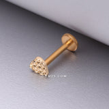 Detail View 1 of Golden Adorable Heart Embossed Top Internally Threaded Steel Flat Back Stud Labret