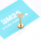 Detail View 3 of Golden Adorable Heart Embossed Top Internally Threaded Steel Flat Back Stud Labret