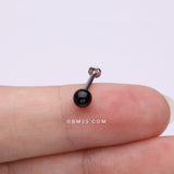 Detail View 2 of Black Agate Stone Ball Top Steel Flat Back Stud Labret