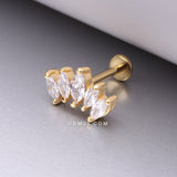 Detail View 1 of Golden Marquise Sparkle Curve Top Internally Threaded Steel Flat Back Stud Labret-Clear Gem
