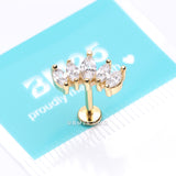 Detail View 3 of Golden Marquise Sparkle Curve Top Internally Threaded Steel Flat Back Stud Labret-Clear Gem