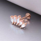 Detail View 1 of Rose Gold Marquise Sparkle Curve Top Internally Threaded Steel Flat Back Stud Labret-Aurora Borealis
