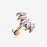 Rose Gold Marquise Sparkle Curve Top Internally Threaded Steel Flat Back Stud Labret
