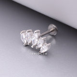 Detail View 1 of Marquise Sparkle Curve Top Internally Threaded Steel Flat Back Stud Labret-Clear Gem
