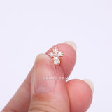 Detail View 2 of Rose Gold Grand Sparkle Cross Top Internally Threaded Steel Flat Back Stud Labret-Aurora Borealis