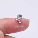 Detail View 2 of Grand Sparkle Cross Top Internally Threaded Steel Flat Back Stud Labret-Clear Gem