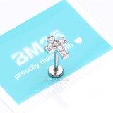 Detail View 3 of Grand Sparkle Cross Top Internally Threaded Steel Flat Back Stud Labret-Clear Gem