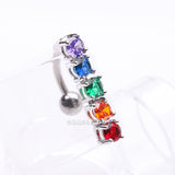 Detail View 2 of Classic Vertical Sparkles Reverse Belly Button Ring-Rainbow
