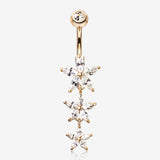 Rose Gold Grand Sparkle Triple Marquise Sparkle Belly Button Ring-Clear Gem