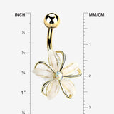 Detail View 1 of Golden Sparkle Frosted Flower Shimmer Belly Button Ring-Clear Gem