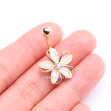 Detail View 3 of Golden Sparkle Frosted Flower Shimmer Belly Button Ring-Clear Gem