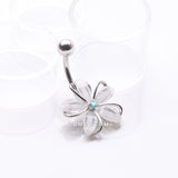 Detail View 2 of Sparkle Frosted Flower Shimmer Belly Button Ring-Clear Gem