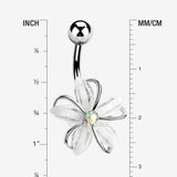 Detail View 1 of Sparkle Frosted Flower Shimmer Belly Button Ring-Clear Gem
