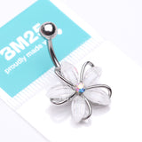 Detail View 4 of Sparkle Frosted Flower Shimmer Belly Button Ring-Clear Gem