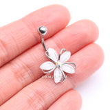 Detail View 3 of Sparkle Frosted Flower Shimmer Belly Button Ring-Clear Gem