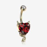 Golden Devilish Sparkle Heart Belly Button Ring-Red