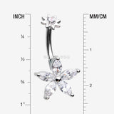 Detail View 1 of Brilliant Marquise Spring Flower Sparkle Internally Threaded Belly Button Ring-Clear Gem