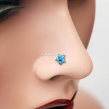 Detail View 1 of Fire Opal Spring Flower Sparkle Nose Stud Ring-Blue Opal