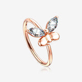 Rose Gold Butterfly Marquise Sparkle Bendable Hoop Ring