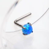 Detail View 2 of Fire Opal Sparkle Prong Set L-Shaped Nose Ring-Blue Opal