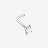 Fire Opal Sparkle Prong Set L-Shaped Nose Ring-White Opal