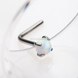 Detail View 2 of Fire Opal Sparkle Prong Set L-Shaped Nose Ring-White Opal